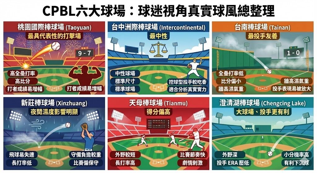 CPBL 球場尺寸、外野高度與球風比較|2026 打者天堂 vs 投手球場完整解析 3 image 1